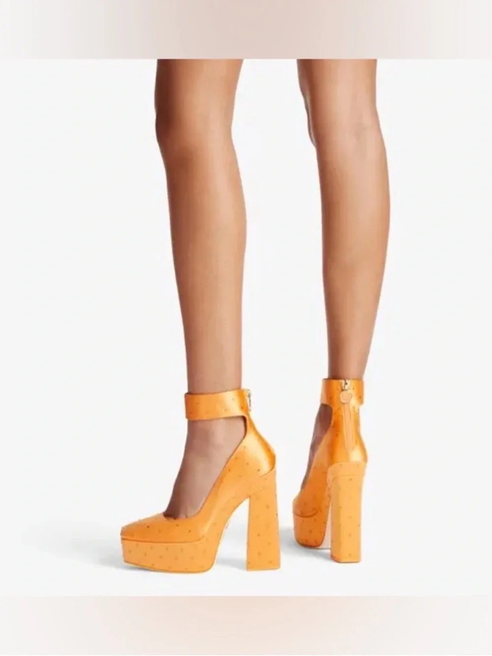 New  Jimmy CHOO Sailor Venus Platform 140 Orange Satin Platform Pumps Crystals
